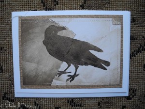 Art Journal Crow, Stitched On Card